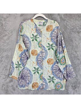 Colour Eighteen Button Up Shirt Womens S Multicolor Silk V Neck Tunic Top